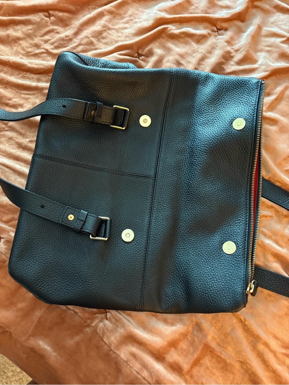 L.L. Bean Black Pebble Leather Shoulder Tote with Gold Plate - Picture 13 of 16